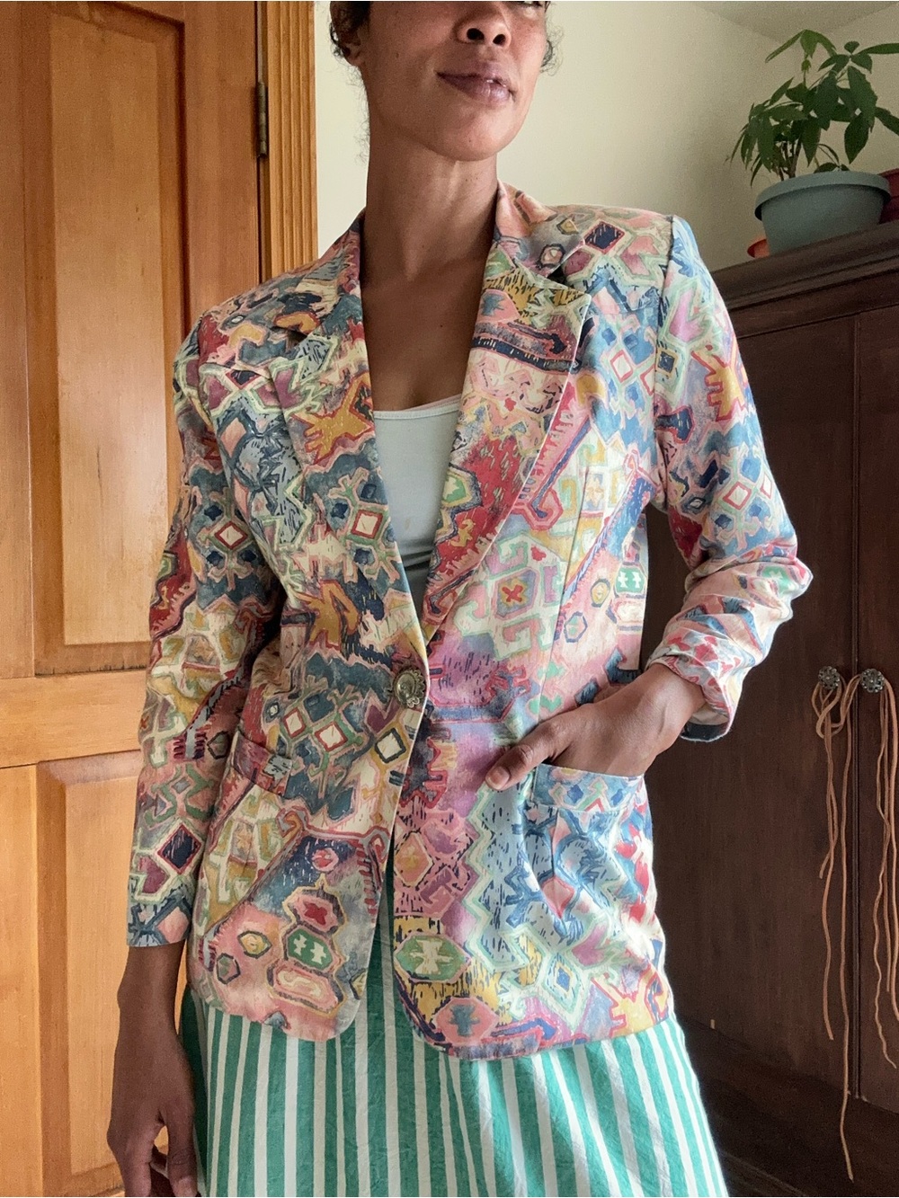 Patterned Pastel Blazer Jacket - Multicolor - Picture 7 of 8